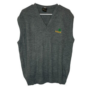 Men's Large Blarney Castle Ireland Gray Acrylic Embroidered V-Neck Sweater Vest